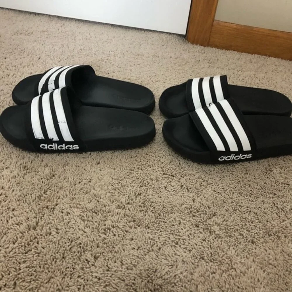 Adidas men’s size 8 Black and White Slide Sandals 2 pairs